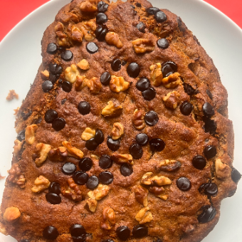 Homemade chocolate-chip walnut banana bread